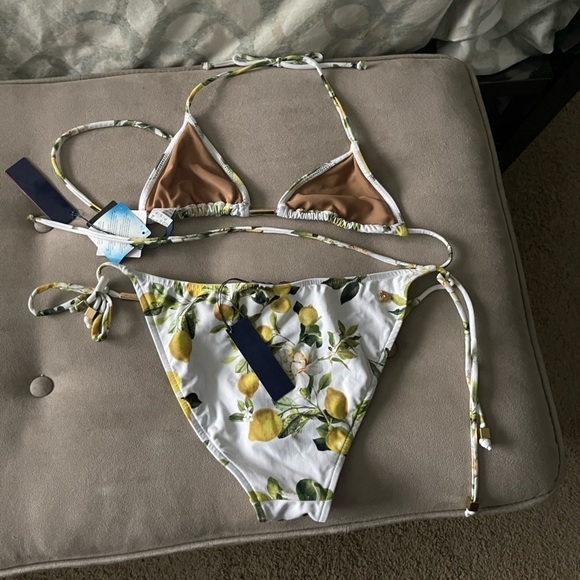 NEW Cìa Maritima Pilyq Lemons Limonata String Bikini Set Top (S) Bottoms (L) D&G - Picture 5 of 8